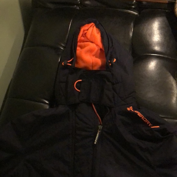 Superdry women’s size small navy blue hooded jacket orange liner NWOT’s - Picture 7 of 10